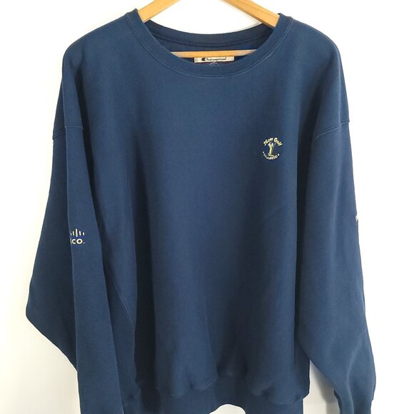 Champion Reverse Weave Sweatshirt Men's 2XL Navy Blue Mott Golf Distressed - Picture 1 of 13